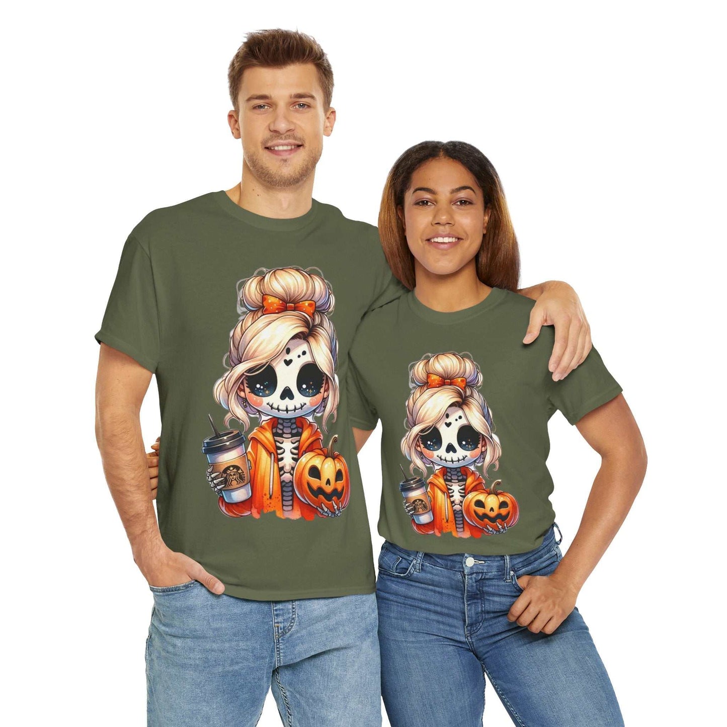 Halloween Skeleton Girlfriend Unisex Heavy Cotton Tee, Casual Halloween Shirt, Spooky Season Gift
