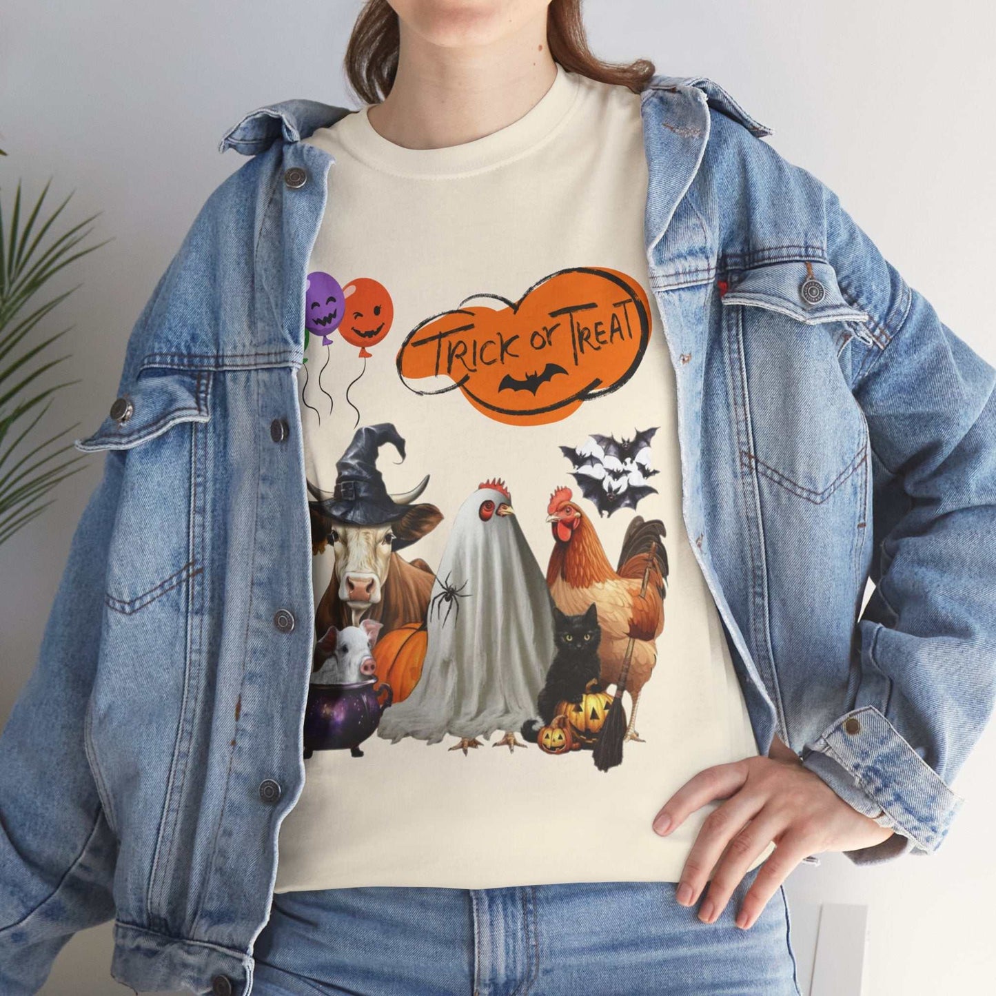 Trick or Treat Halloween Shirt with festive animal design, perfect spooky season gift.