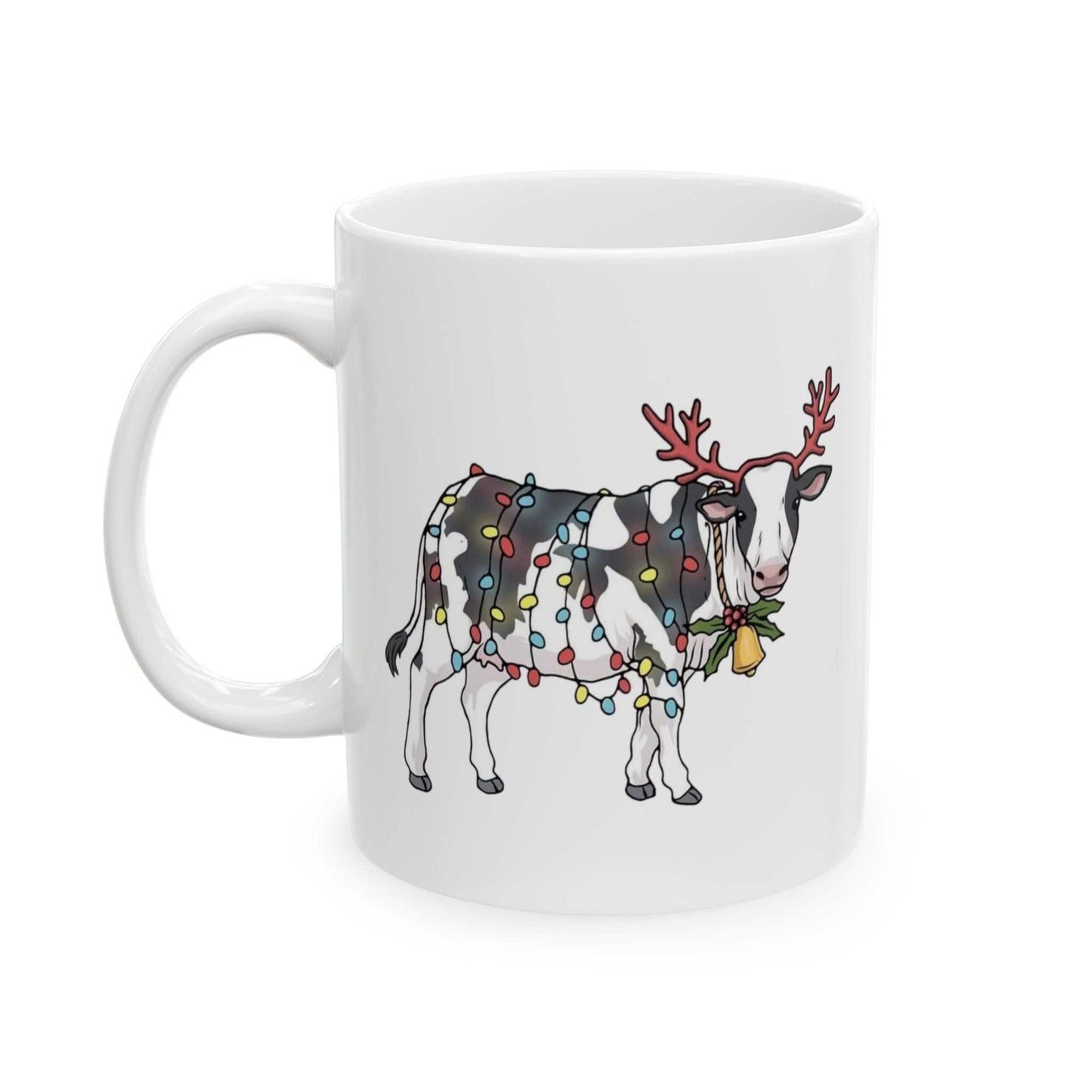 Cute Cow Christmas Lights Mugs, Cow Animal Lover Gift