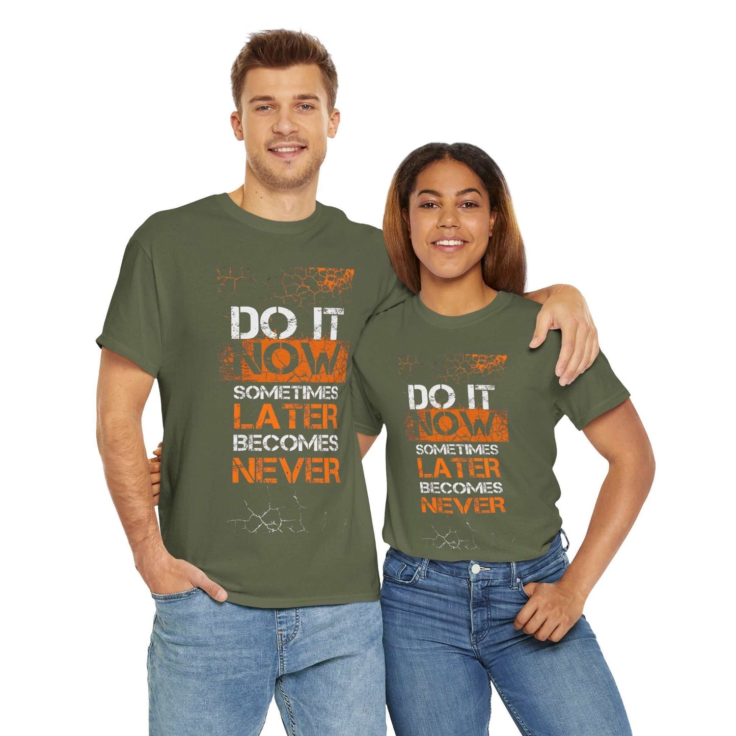 Motivational Unisex Heavy Cotton Tee - "Do It Now, Later, Never" - Perfect for Daily Wear