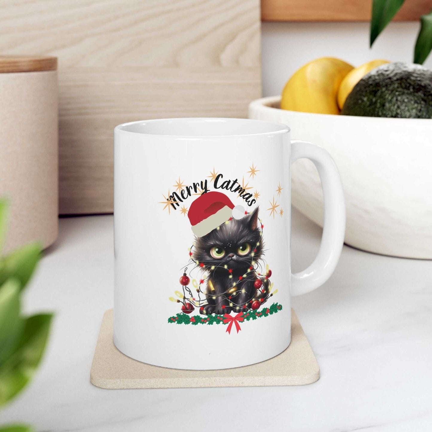Merry Catmas Christmas Mugs, Cute Cat Christmas Gift