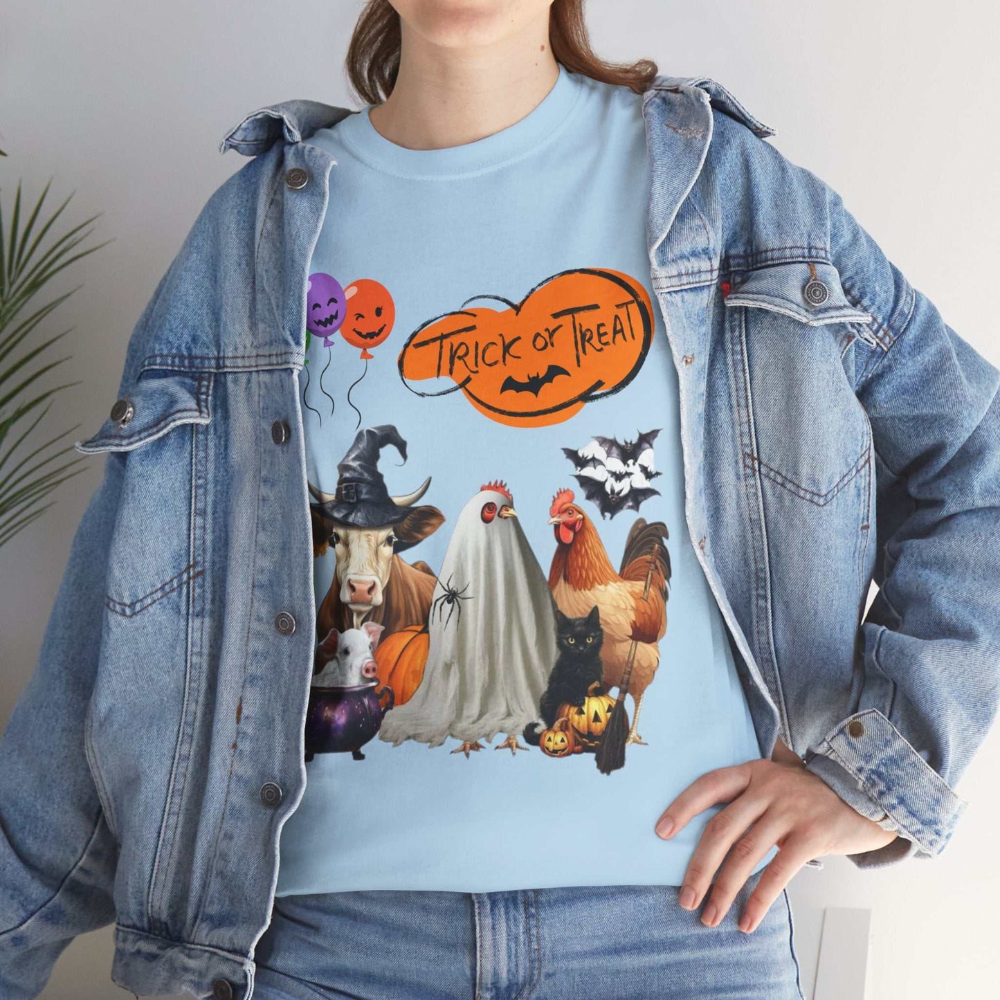 Trick or Treat Halloween Shirt with festive animal design, perfect spooky season gift.