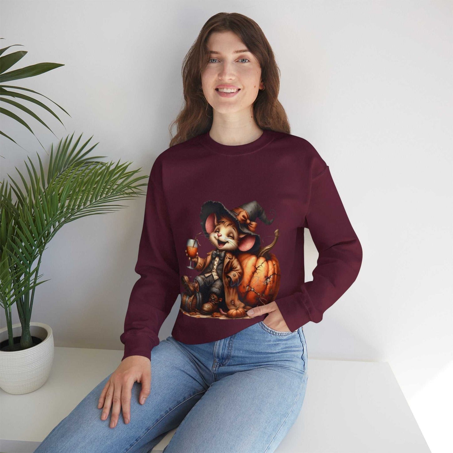 Funny Mouse Halloween Sweetshirt with cute mouse design, perfect for spooky season and fall.