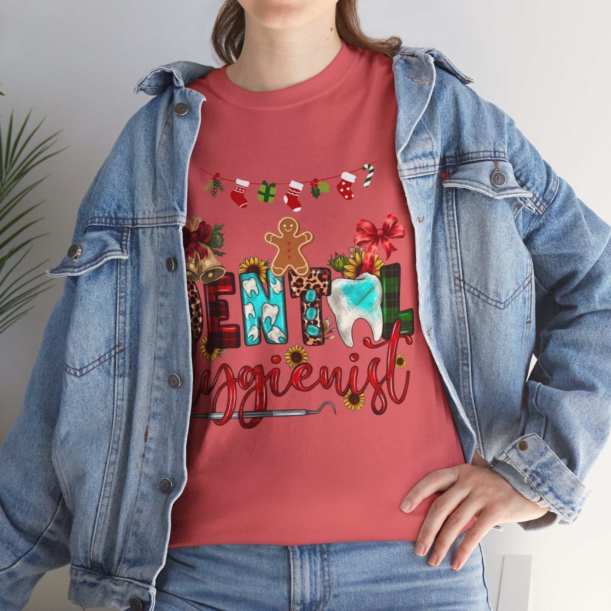 Festive Christmas Dental Hygienist Shirt with gingerbread and tooth design, ideal for dental professionals.