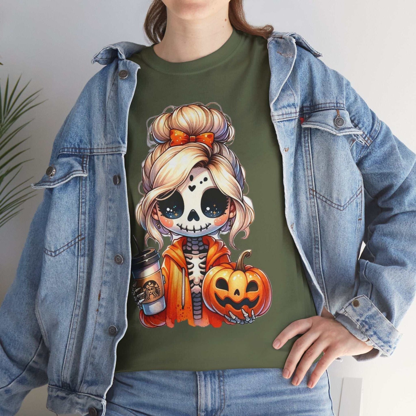 Halloween Skeleton Girlfriend Unisex Heavy Cotton Tee, Casual Halloween Shirt, Spooky Season Gift