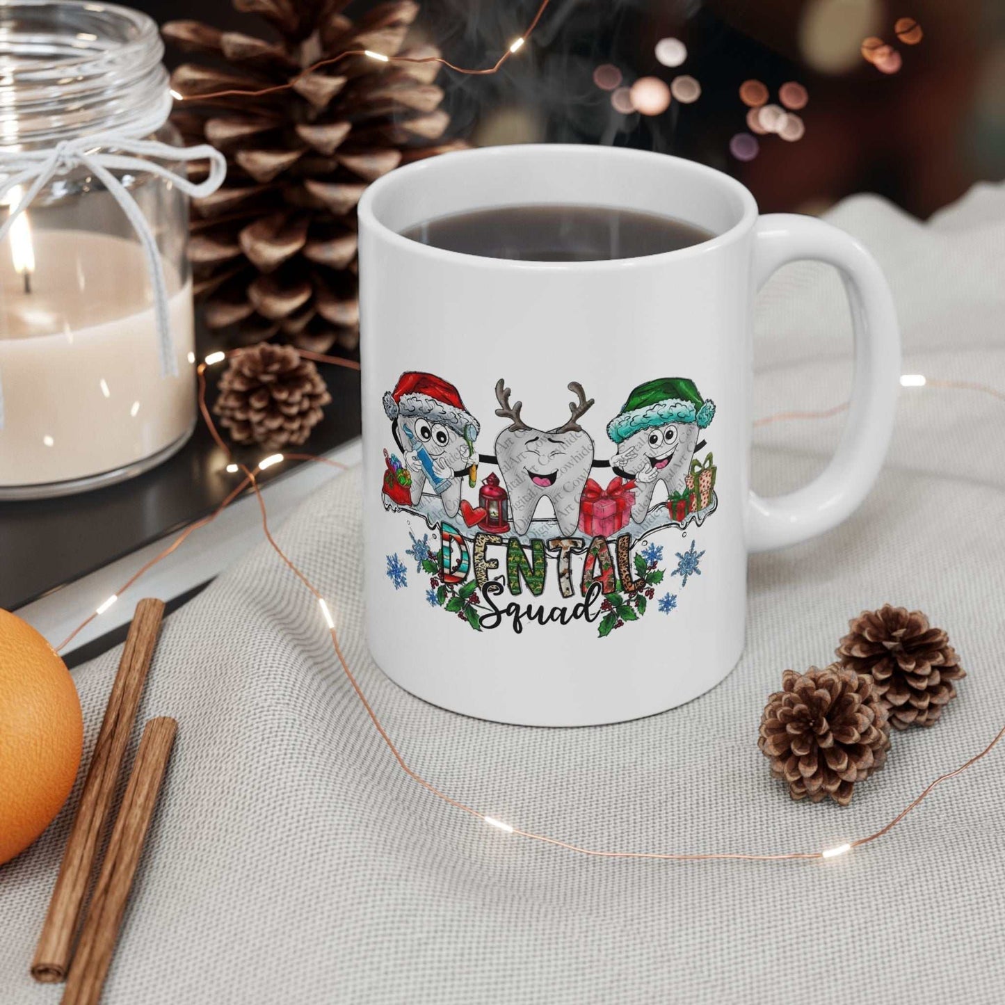 Christmas Dental Squad Mug with festive design and dental team theme, perfect Christmas dentist gift.