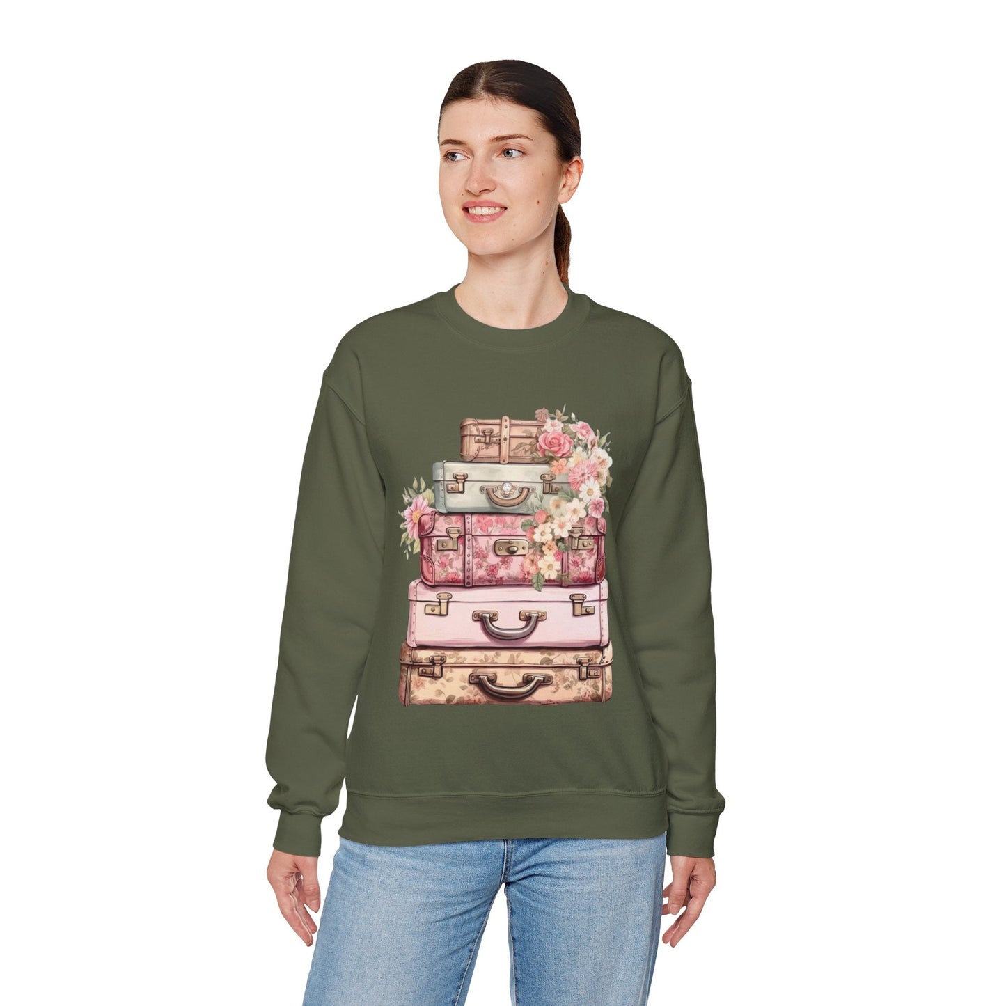 Vintage Floral Luggage Sweatshirt - Cozy Travel Inspired Apparel