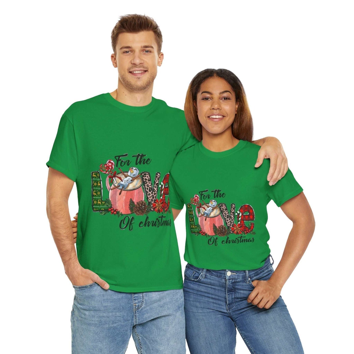 For The Love Of Christmas Shirt, festive green tees with love-themed design, perfect holiday gift.