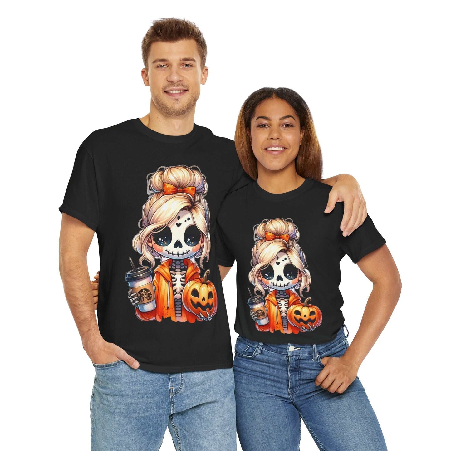 Halloween Skeleton Girlfriend Unisex Heavy Cotton Tee, Casual Halloween Shirt, Spooky Season Gift