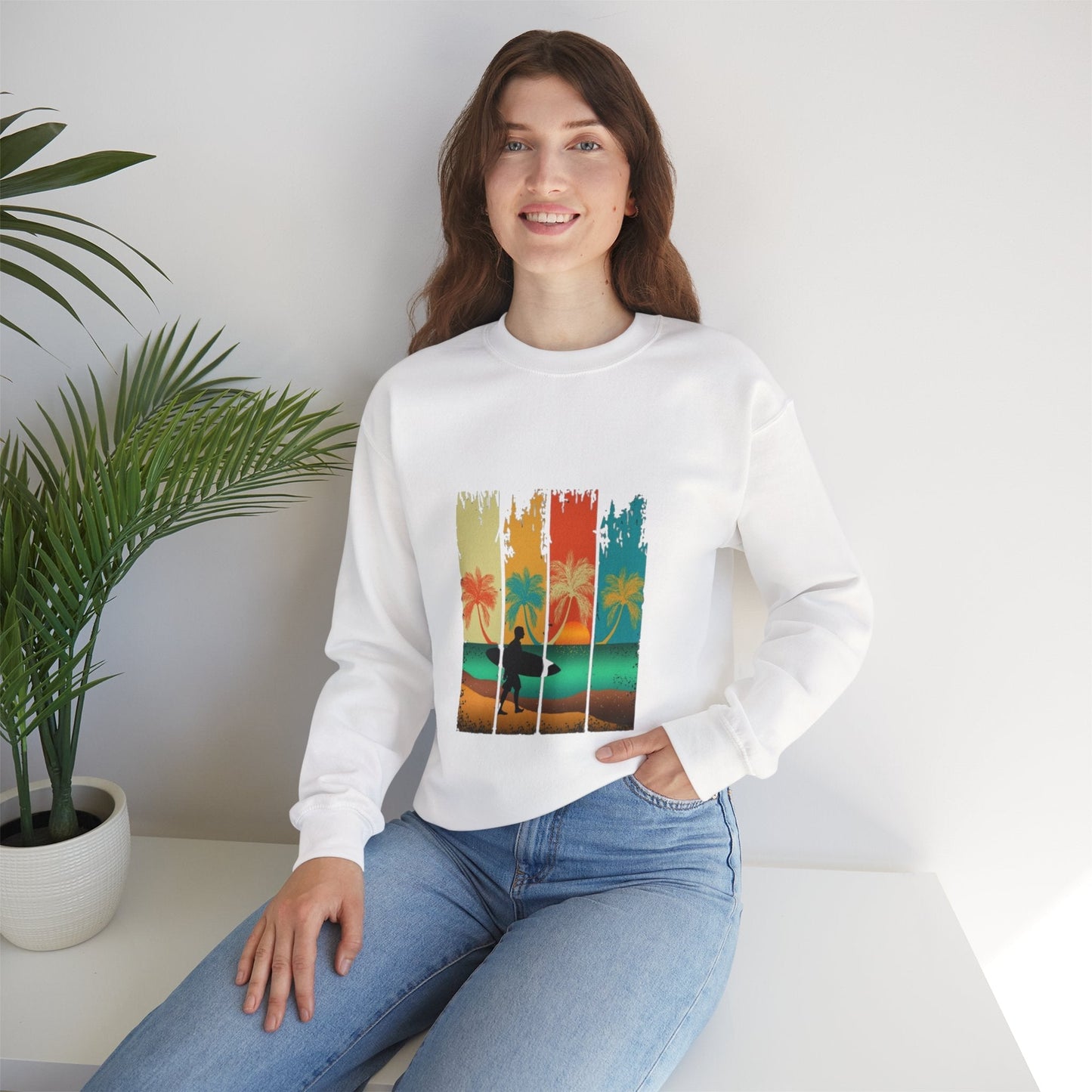 Tropical Sunset Sweatshirt, Relaxed Vibes Crewneck, Beach Lover Gift