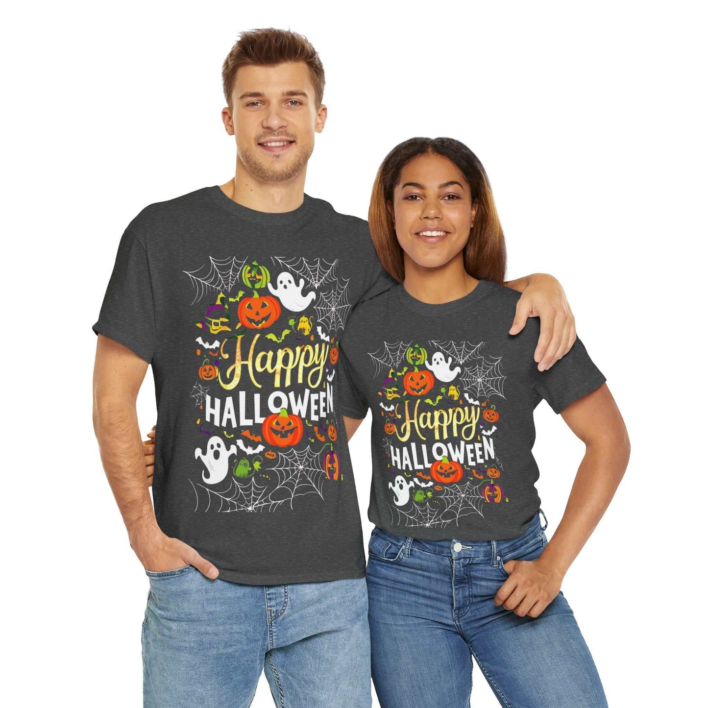 Happy Halloween Unisex Heavy Cotton Tee, Spooky T-Shirt, Fun Costume Gift