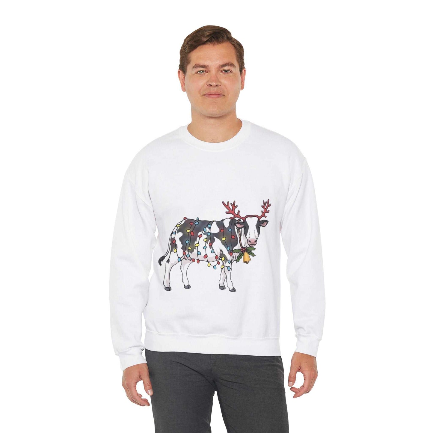 Cute Cow Christmas Lights Sweatshirt, Cow Animal Lover Gift