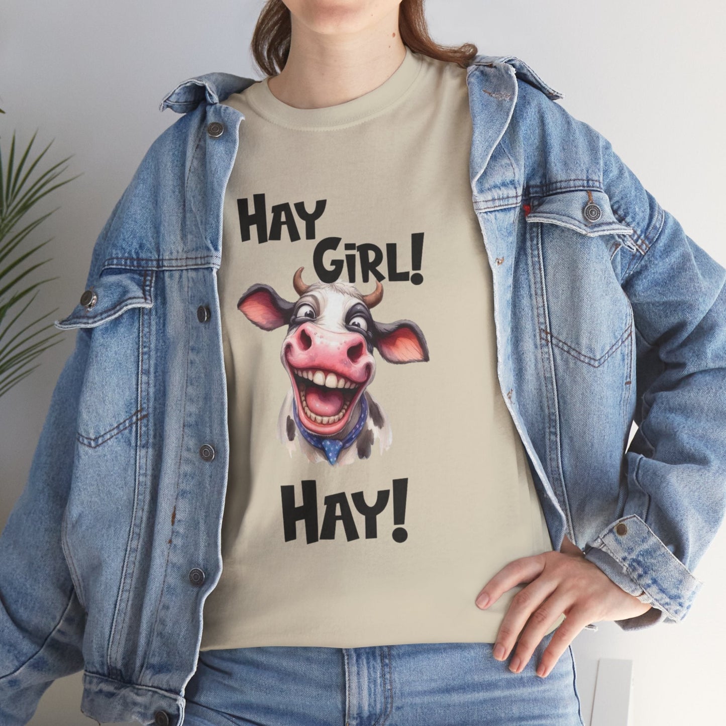 Funny Cow Graphic T-Shirt - 'Hay Girl! Hay!' Unisex Heavy Cotton Tee