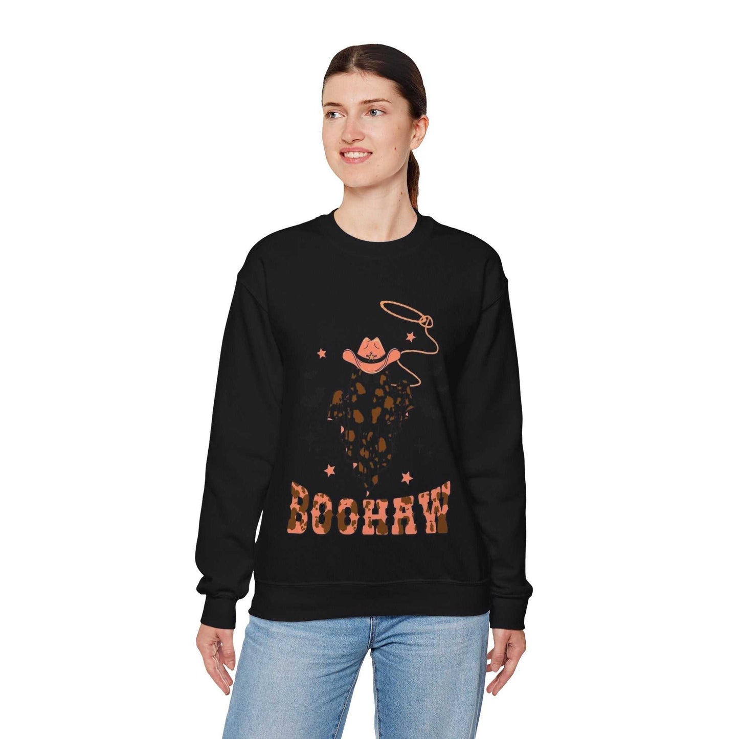 Boo Hoo Cowboy Halloween Sweatshirt, Funny Unisex Crewneck, Cozy Spooky Gift