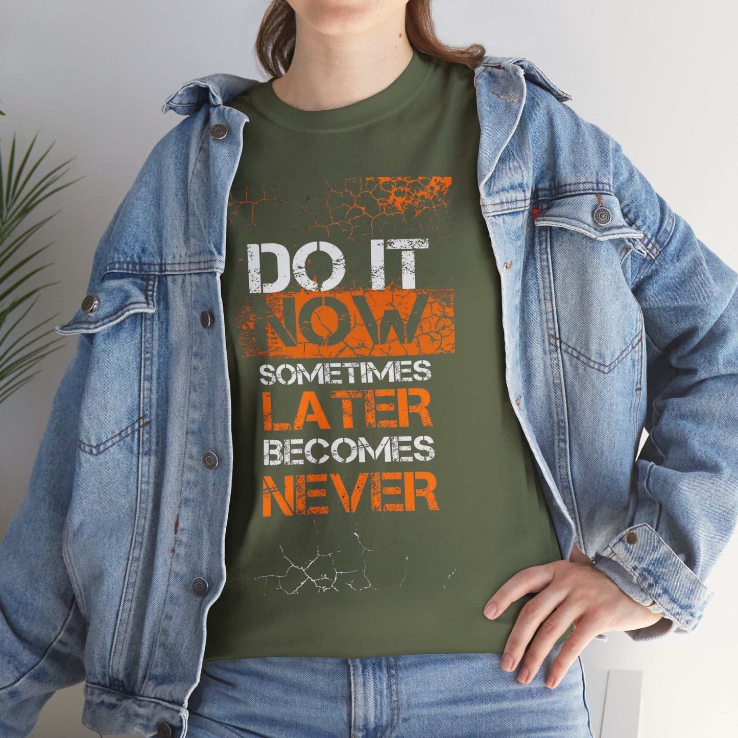 Motivational Unisex Heavy Cotton Tee - "Do It Now, Later, Never" - Perfect for Daily Wear