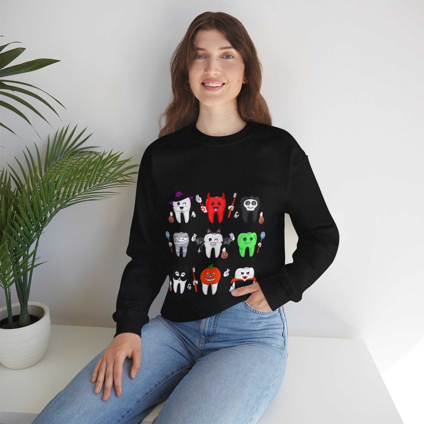 Cute Halloween Crewneck Sweatshirt, Spooky Season Clothing, Dental Trick or Treat Gift