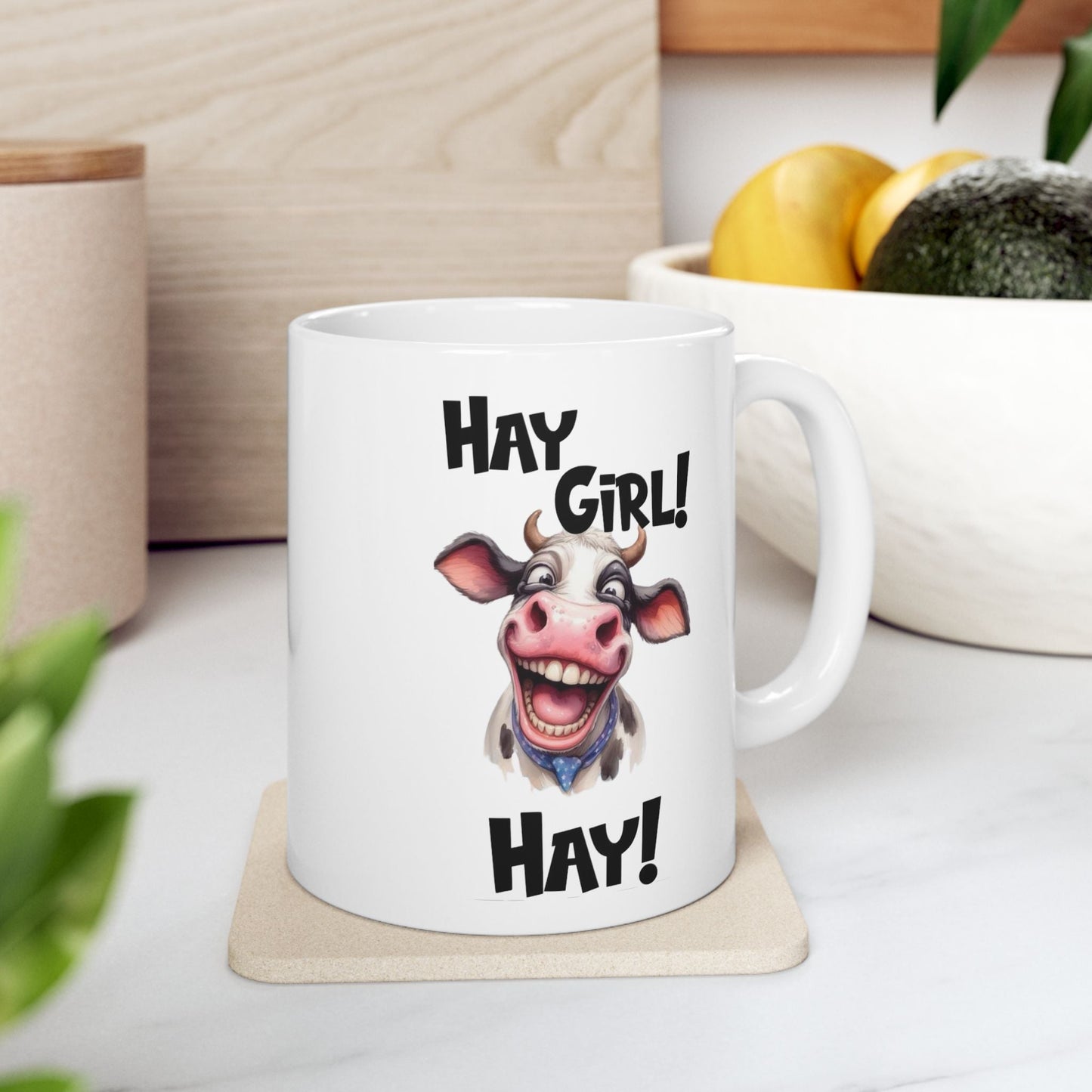Cute cow ceramic mug with playful design, perfect gift for animal lovers.