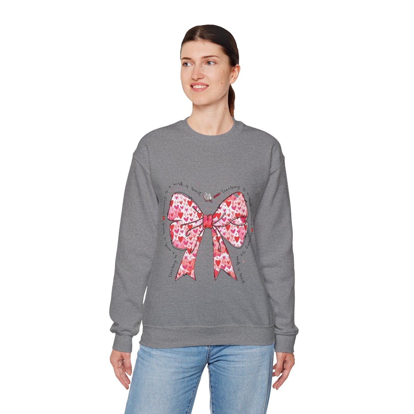 Teaching Is A Work Of Heart Sweatshirt, Coquette Teacher Valentine Gift