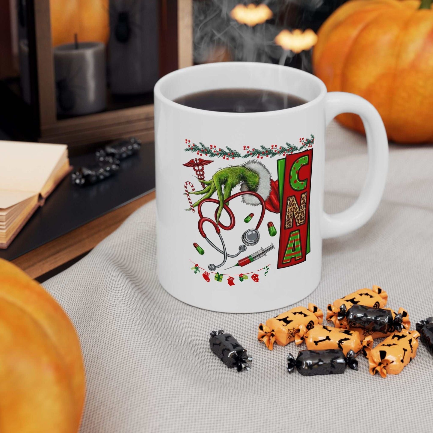 Nurse Stethoscope Christmas Mug, Grinch Stethoscope Gift