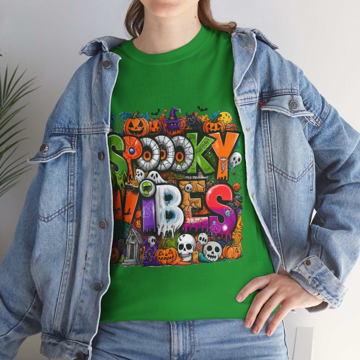 Spooky Vibes Unisex Heavy Cotton Tee, Halloween T-Shirt, Ghostly Graphic Gift