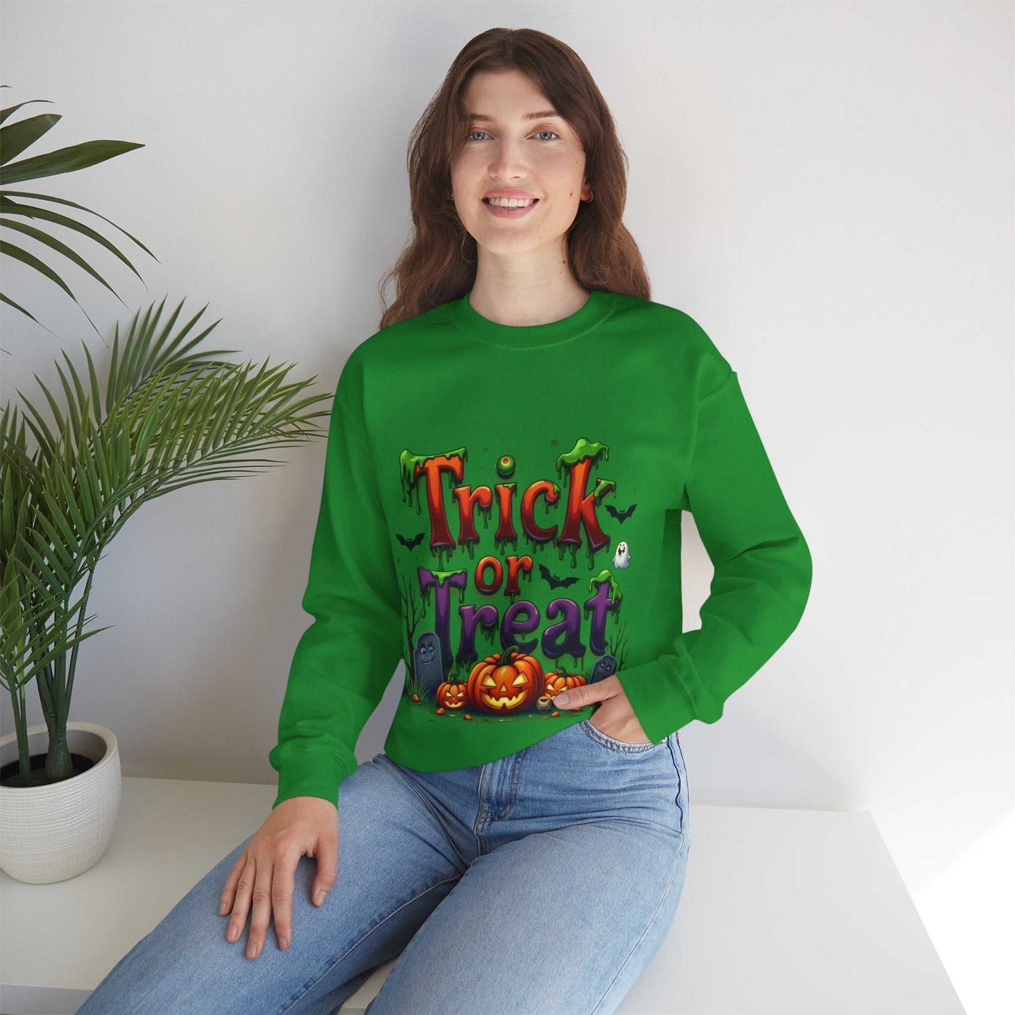 Halloween Trick or Treat Sweatshirt, Cozy Fall Apparel, Gift for Halloween Lovers