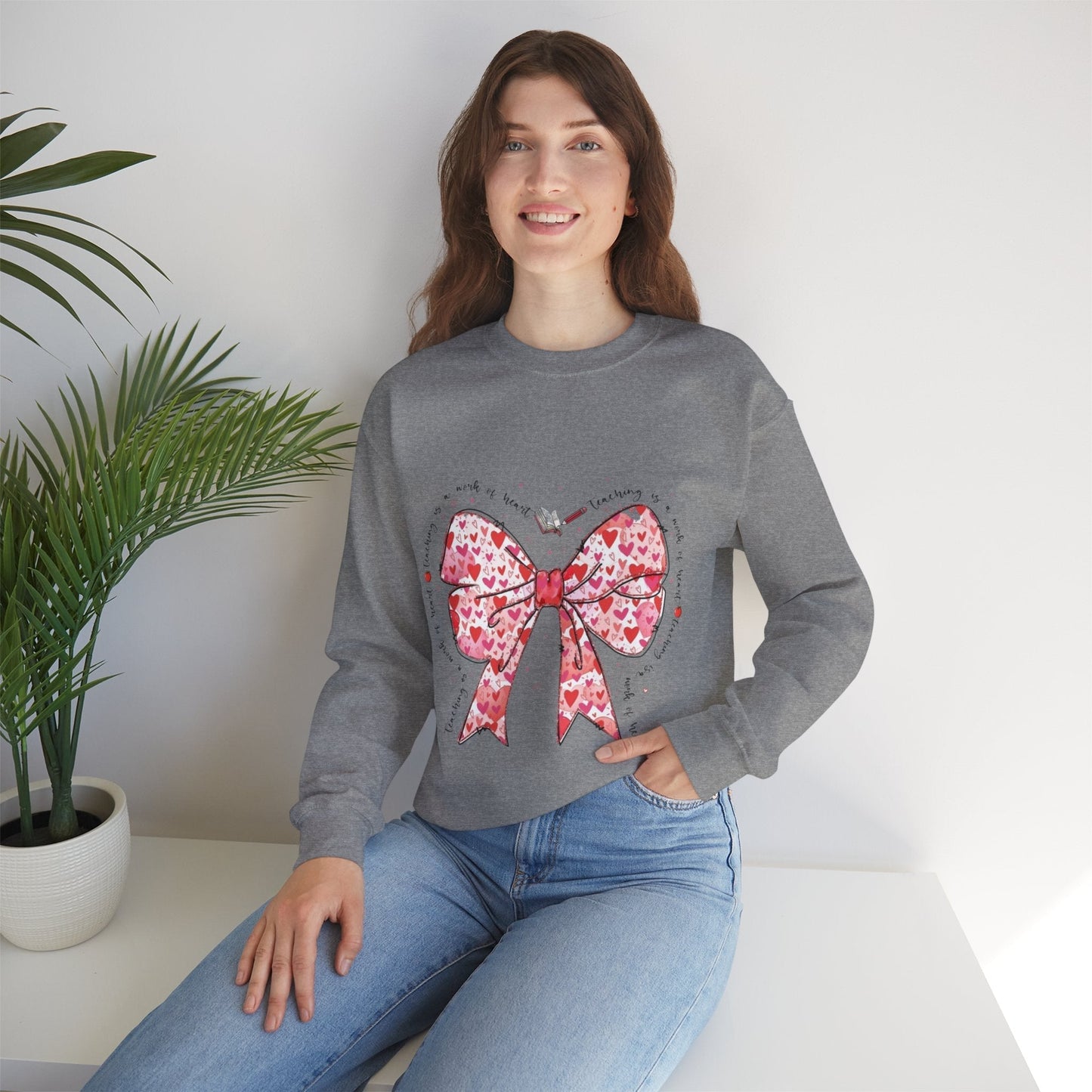 Teaching Is A Work Of Heart Sweatshirt, Coquette Teacher Valentine Gift