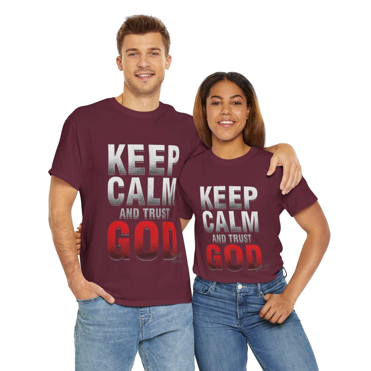 Inspirational Unisex Heavy Cotton Tee, Keep Calm and Trust God T-Shirt