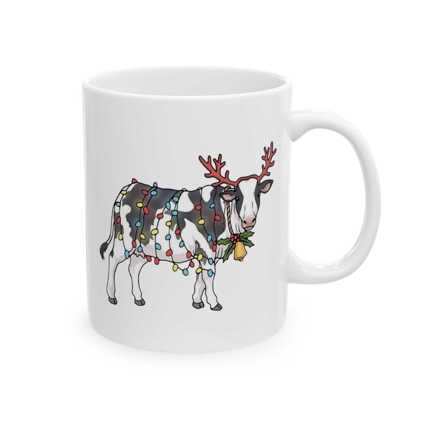 Cute Cow Christmas Lights Mugs, Cow Animal Lover Gift