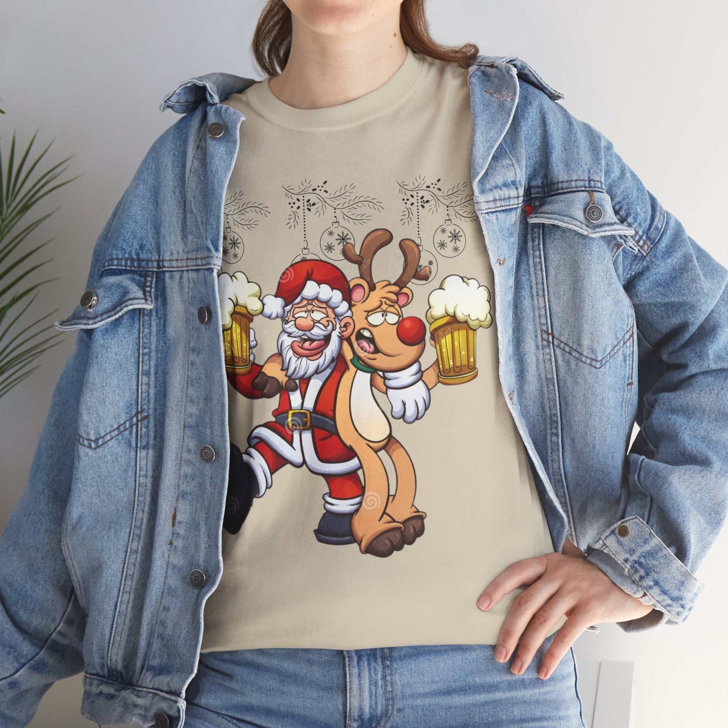Funny Beer Santa Christmas shirt featuring Santa and Rudolf with beers, perfect holiday gift for beer lovers.