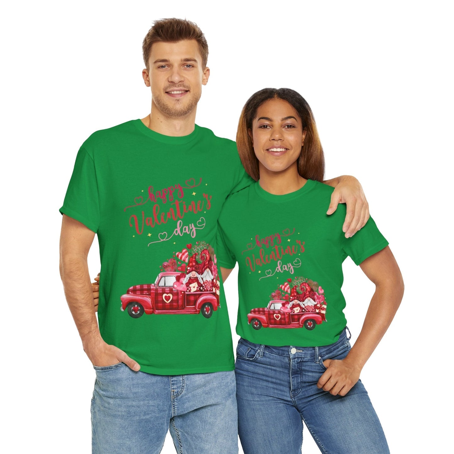 Valentine's Day truck hearts T-shirt with cute love car design, perfect for couples.