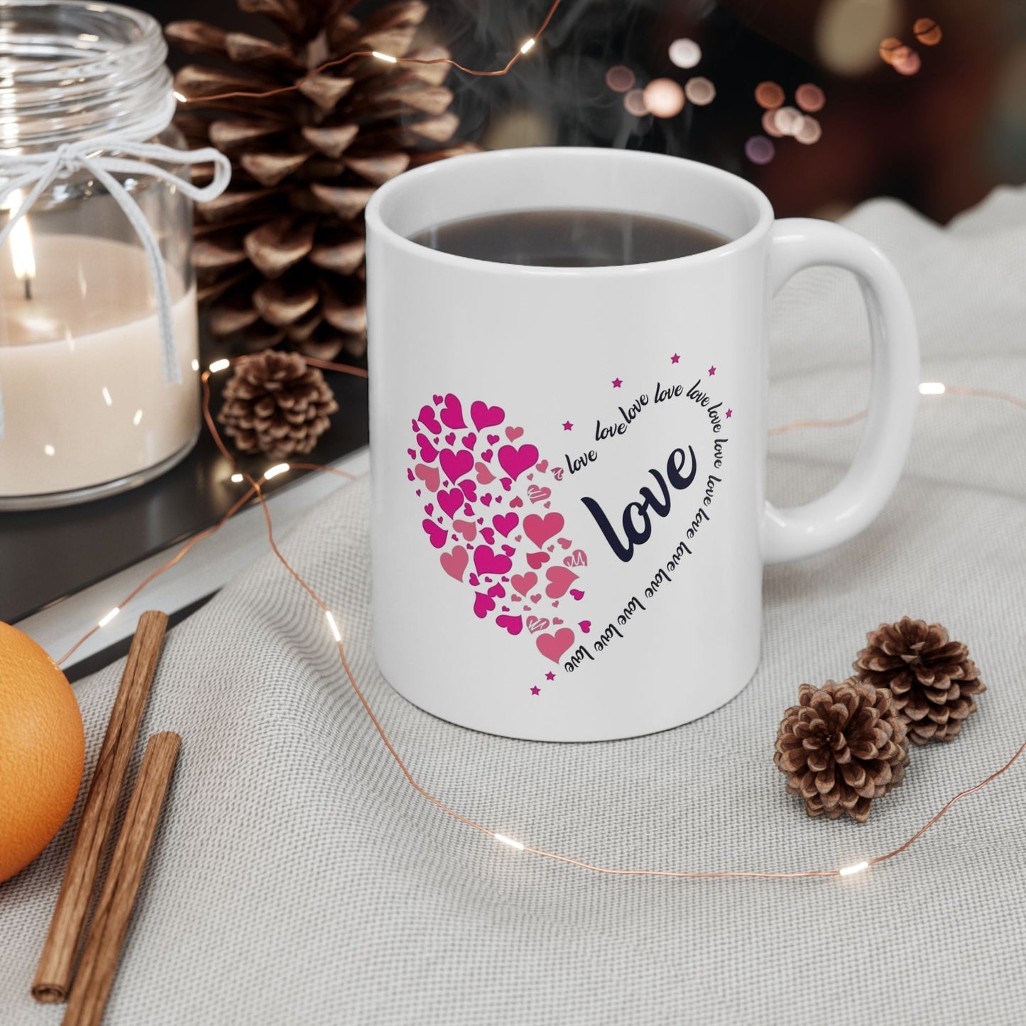 Valentines Day Hearts Love Mugs, Red Heart Love Gift, Romantic Ceramic Mug