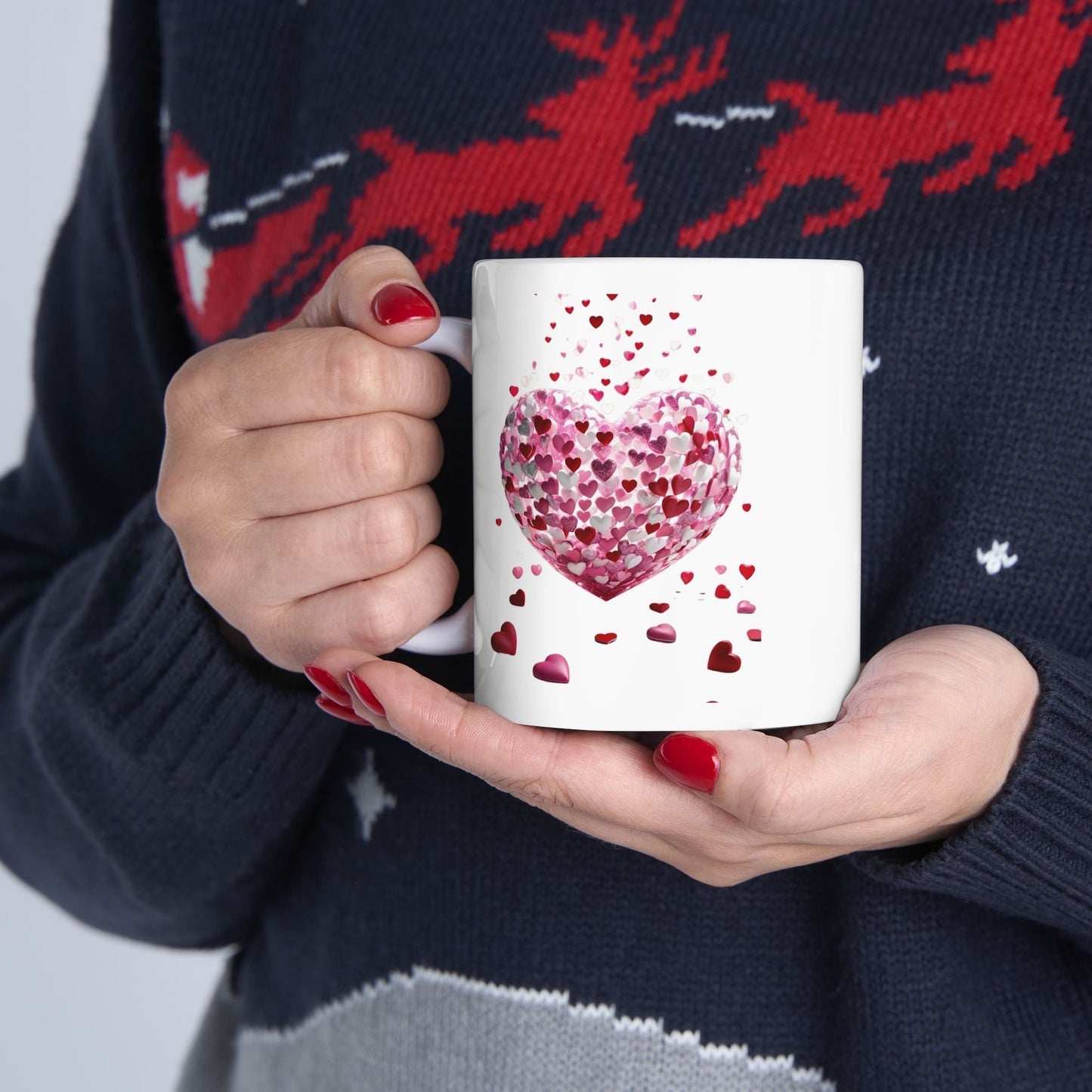 3D Hearts Valentines Day Mugs, Red Hearts Mugs Gift