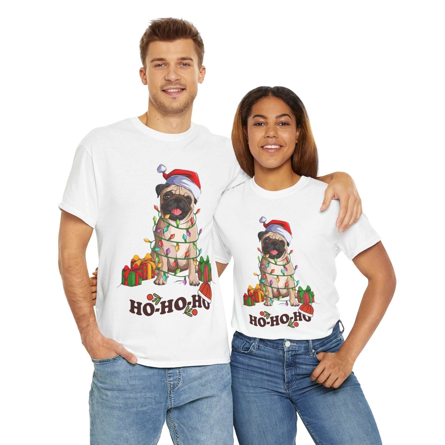 Cute Christmas Dog Shirt for dog lovers wearing festive design with dogs in Santa hats, ideal Xmas gift.
