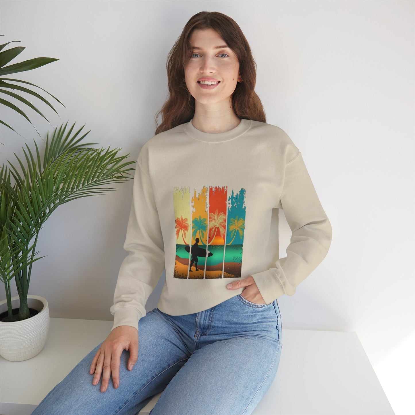 Tropical Sunset Sweatshirt, Relaxed Vibes Crewneck, Beach Lover Gift
