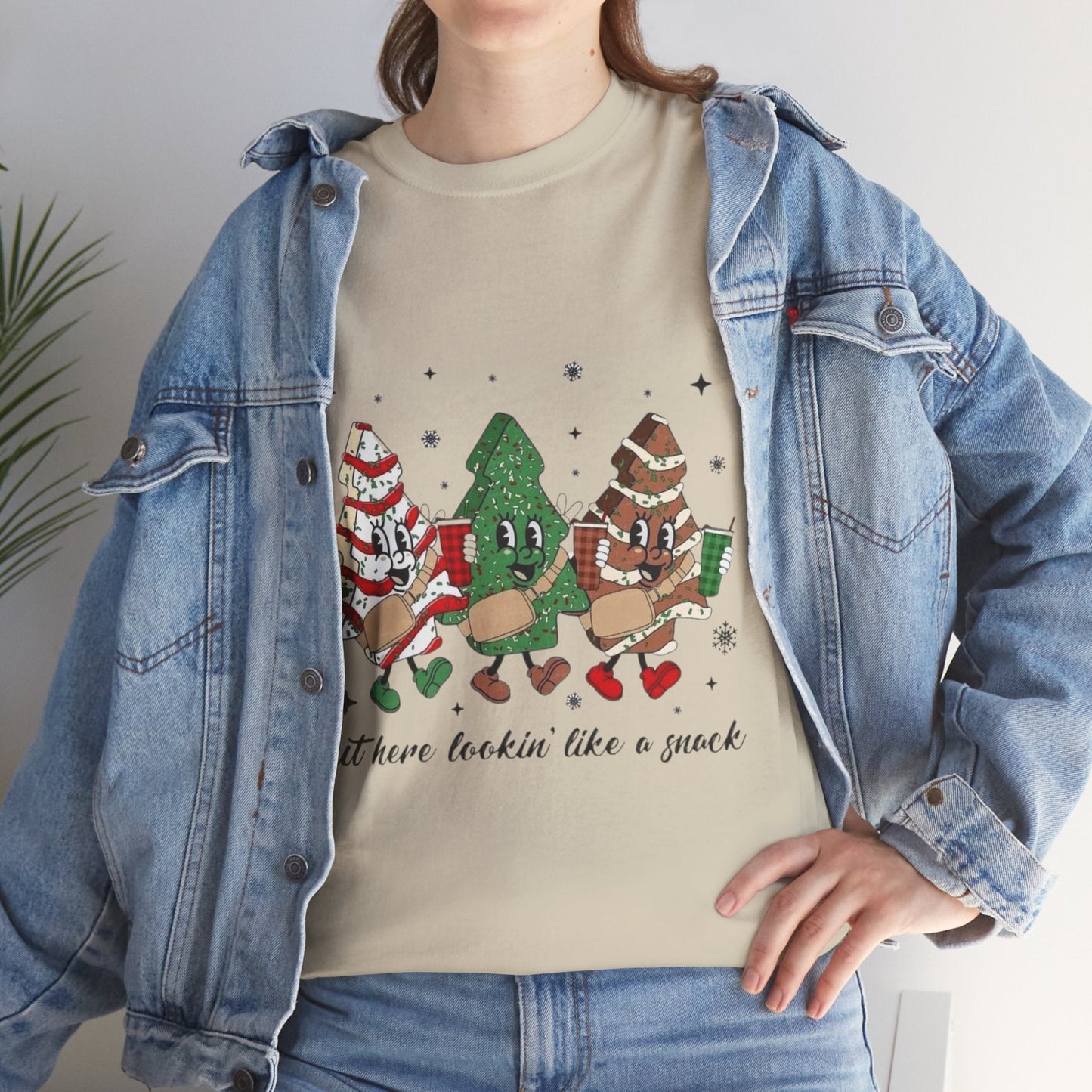 Out Here Looking Like a Snack Shirt with festive Christmas design, perfect holiday gift.