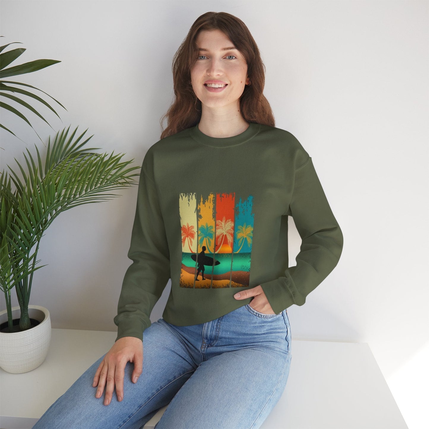 Tropical Sunset Sweatshirt, Relaxed Vibes Crewneck, Beach Lover Gift
