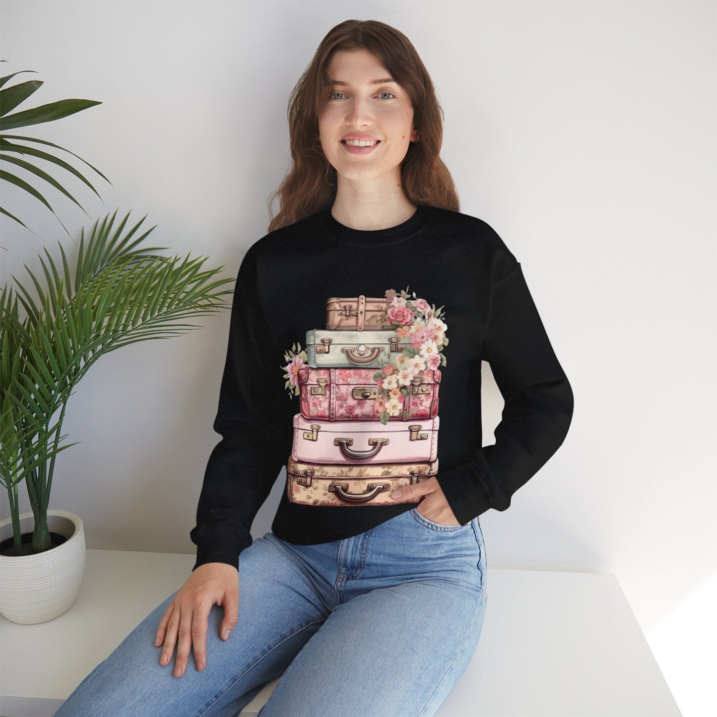 Vintage Floral Luggage Sweatshirt - Cozy Travel Inspired Apparel