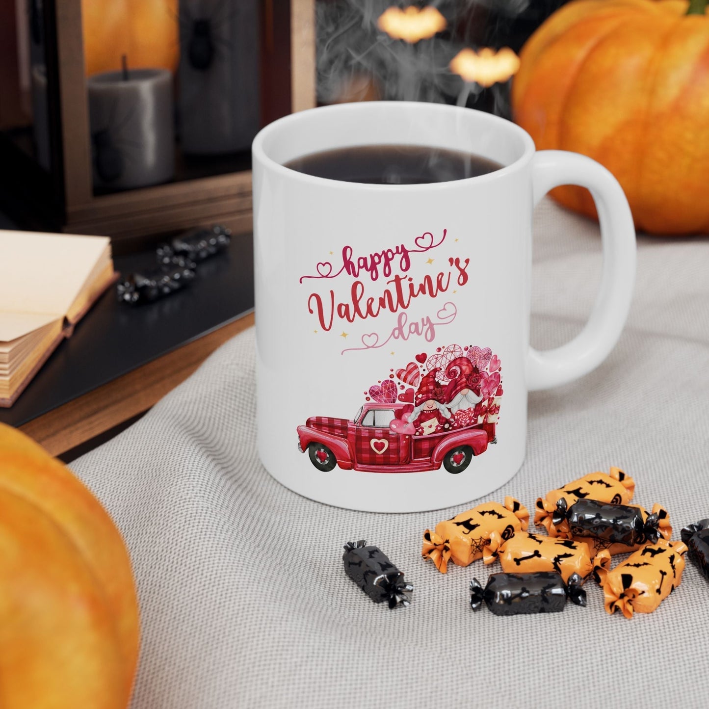 Valentines Day Truck Hearts Mug - Cute Love Gift Coffee Cup for Valentine’s