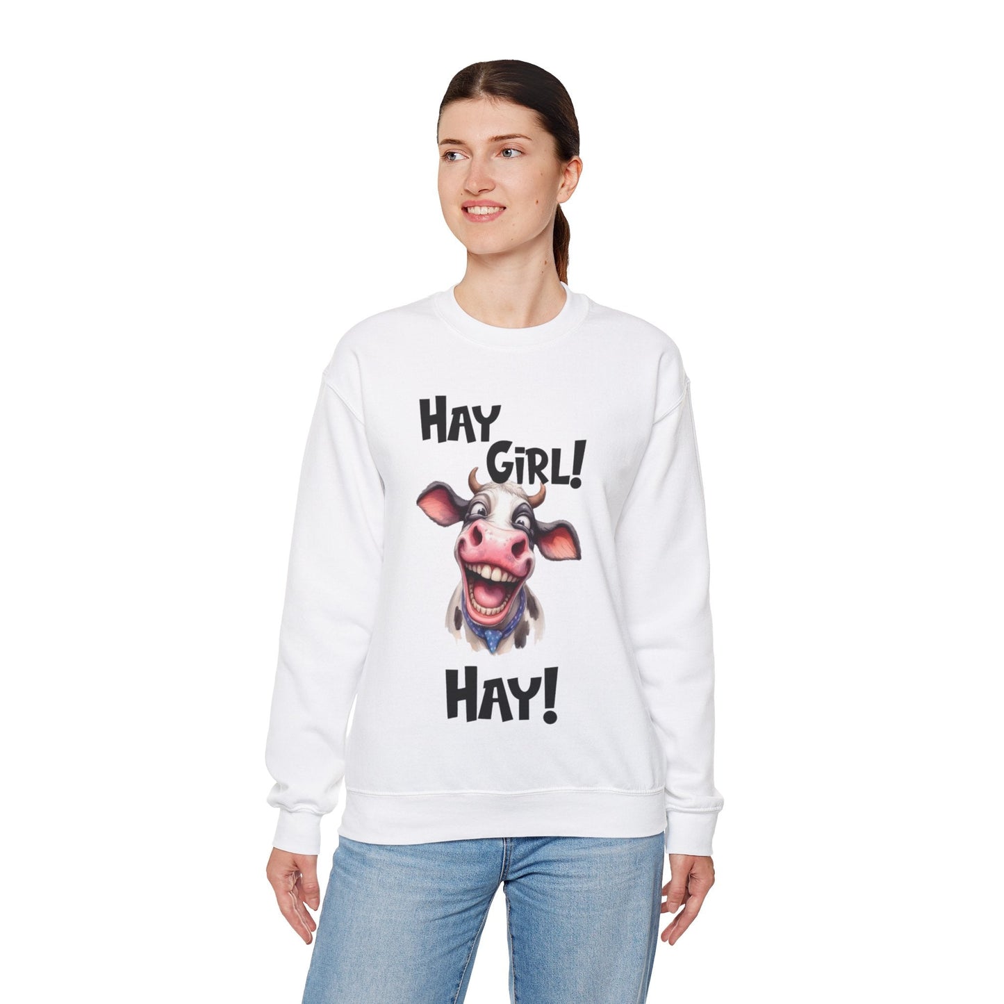 Funny Cow Sweatshirt Hay Girl Hay | Unisex Heavy Blend Crewneck