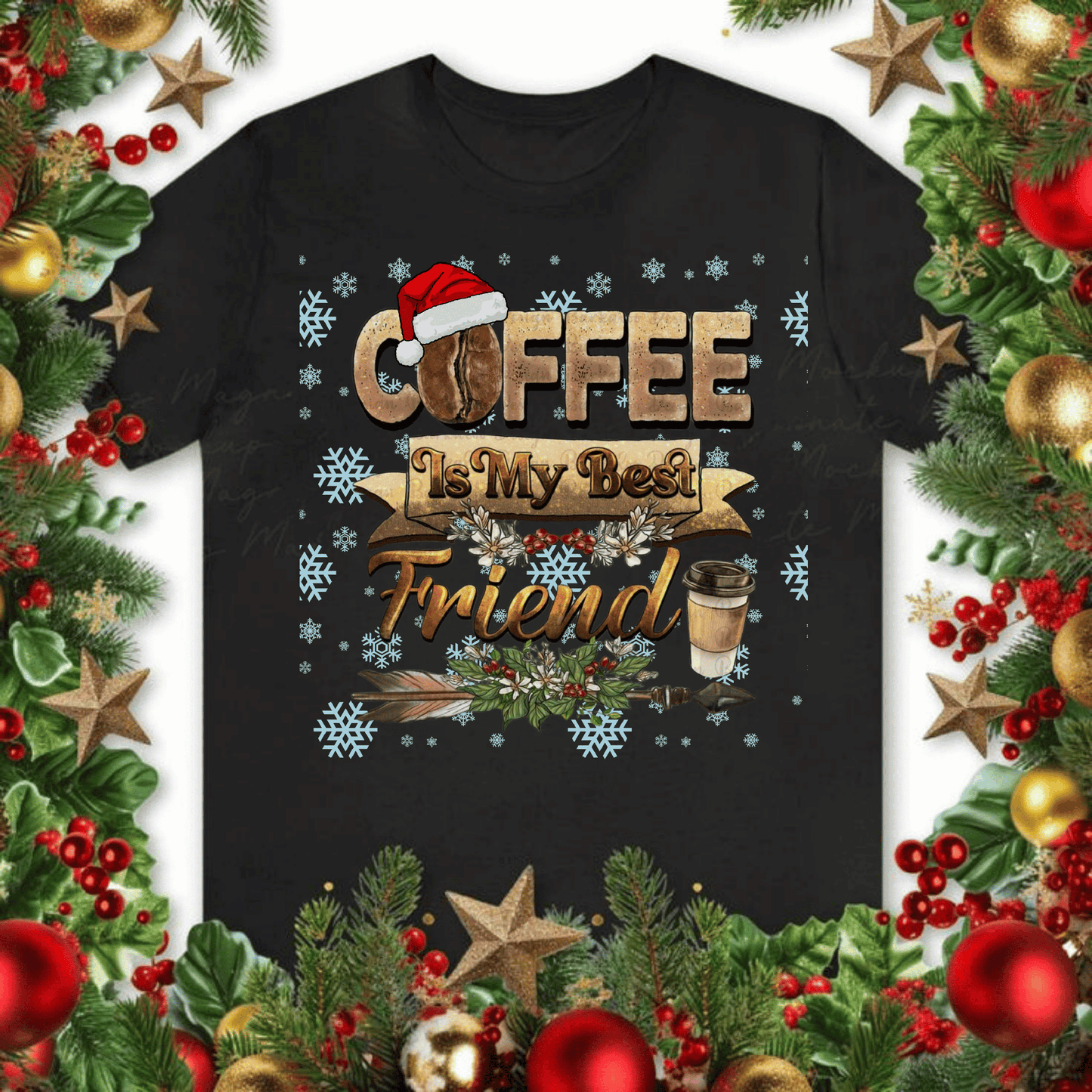 Christmas coffee lover gift shirt with festive design and coffee theme.