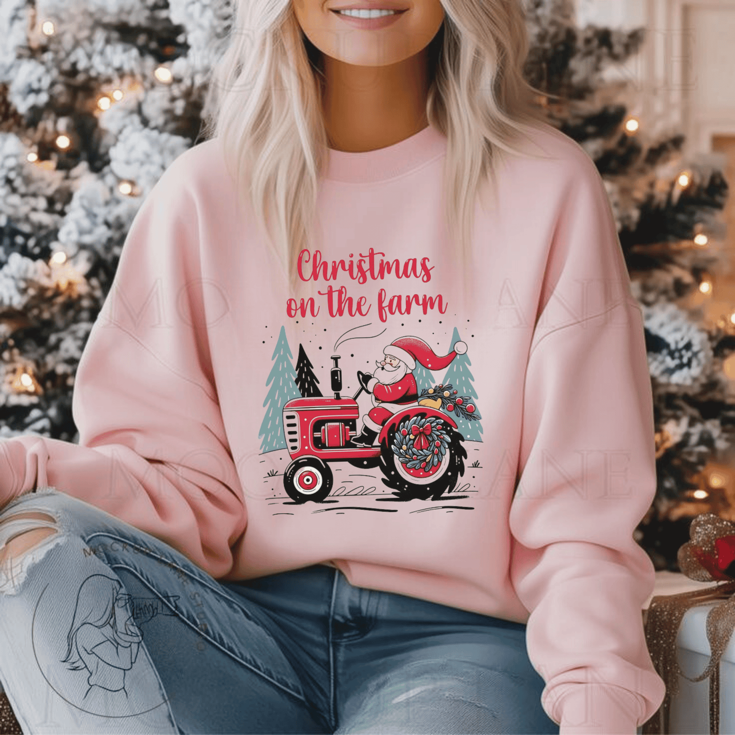 Christmas on the Farm sweatshirt with Santa on a tractor, ideal country Christmas gift.