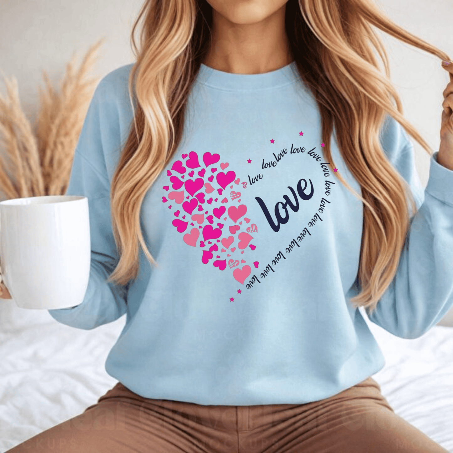Valentines Day Hearts Love Sweatshirt, Red Heart Love Gift, Cozy Romantic Sweatshirt