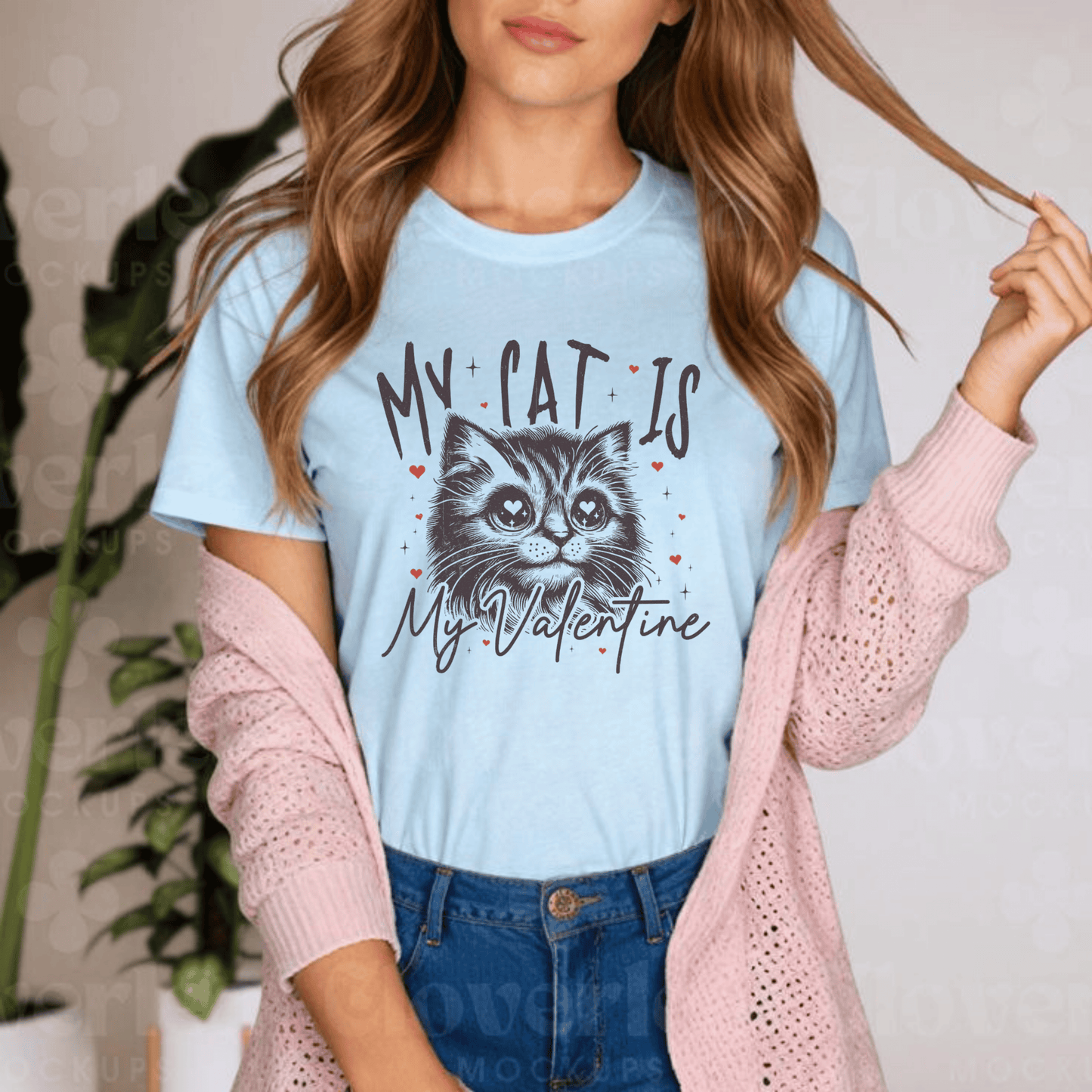 My Cat Is My Valentine T-Shirt, perfect gift for cat mom, cute Valentine’s novelty apparel.