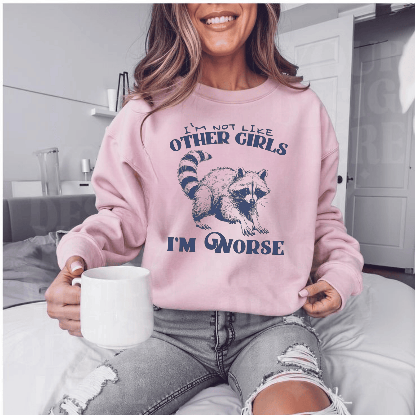 Funny Raccoon Sweatshirt - Unisex Crewneck with Sarcastic Raccoon Design, Quirky Meme Sweatshirt