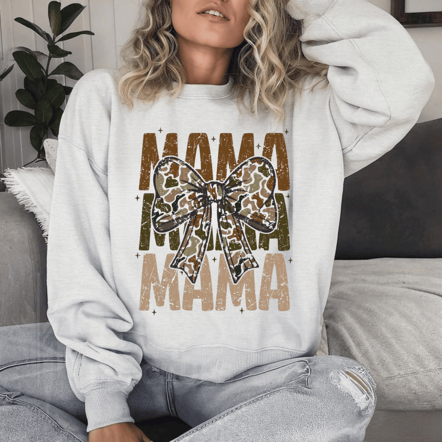 Mama Bow Camo Crewneck Sweatshirt