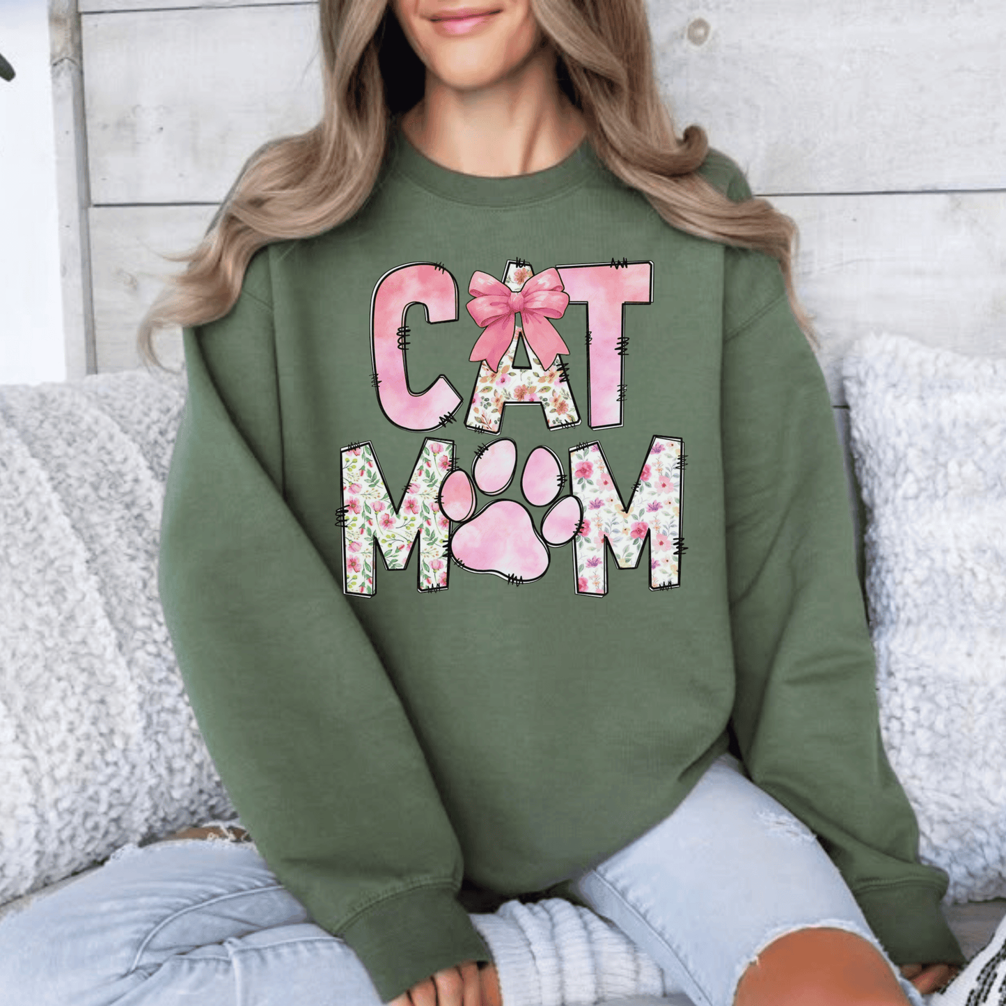 Cat Mom Floral Crewneck Sweatshirt