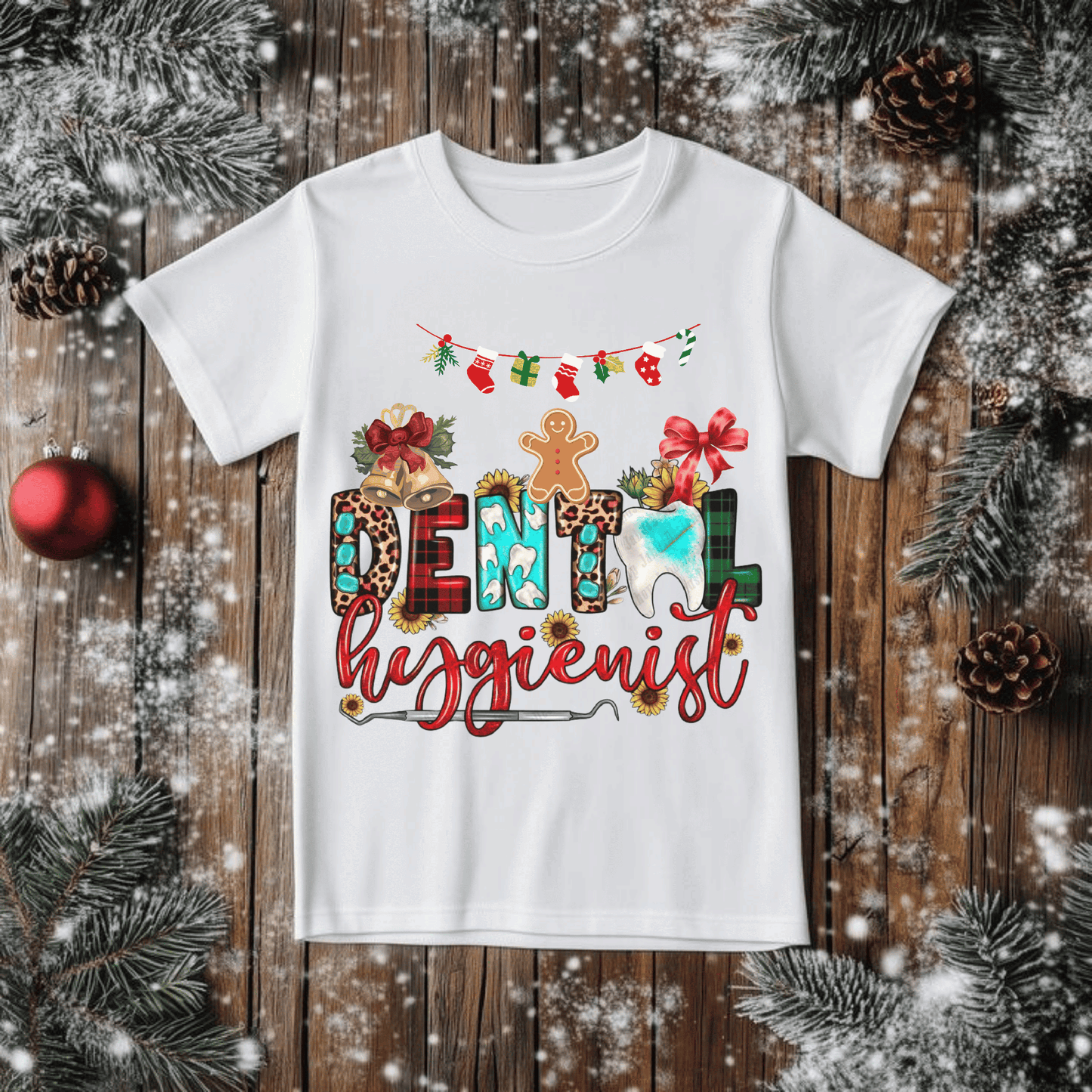 Christmas Dental Hygienist Shirt with festive design, ideal Christmas dentist gift.
