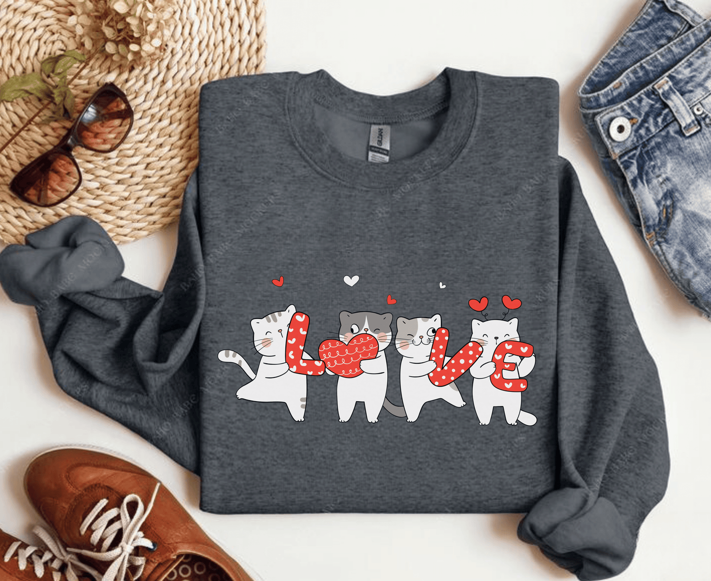 Cats Lover Valentine Sweatshirt with cute cat design, Valentine's Day gift idea.