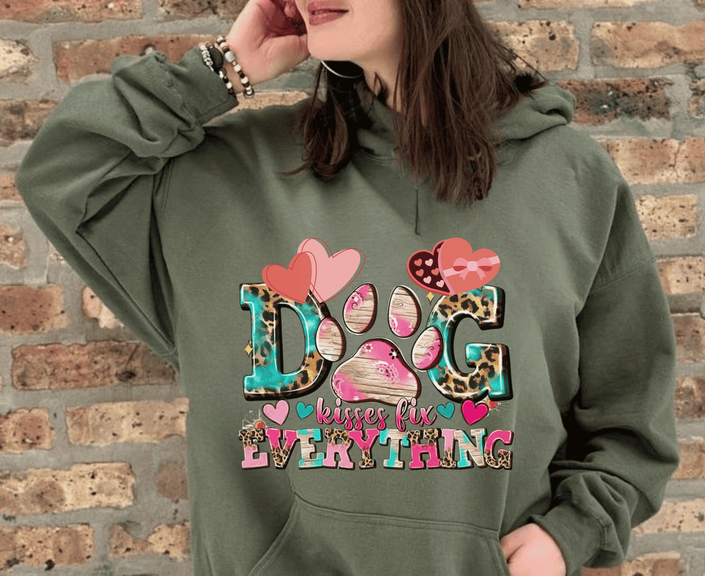Dog Kisses Fix Everything sweatshirt for dog lovers.