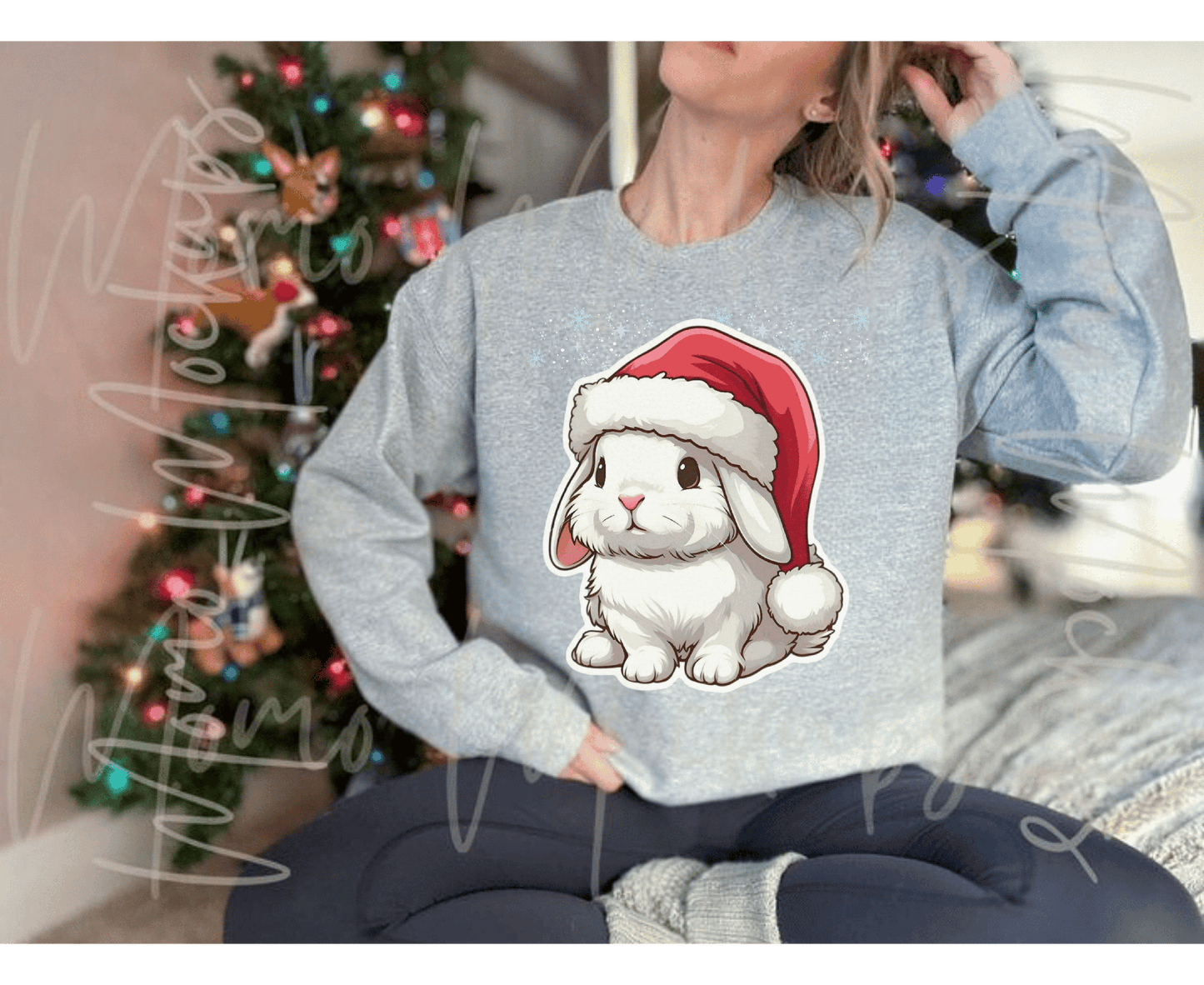 Cute Rabbit Christmas sweatshirt featuring a festive bunny design, ideal gift for rabbit lovers.